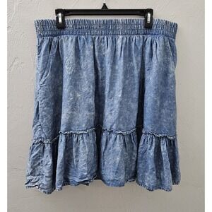 Torrid Skirt Women's Size 1 Blue Chambray Ruffle Edge Tiered Skirt Elastic Waist